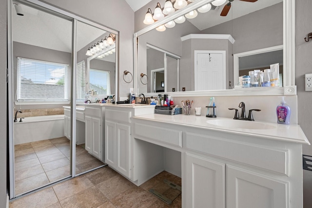 8534 Pebblebrook Dr, Frisco, TX 75034 - full bath featuring double vanity, a ceiling fan, and a bath