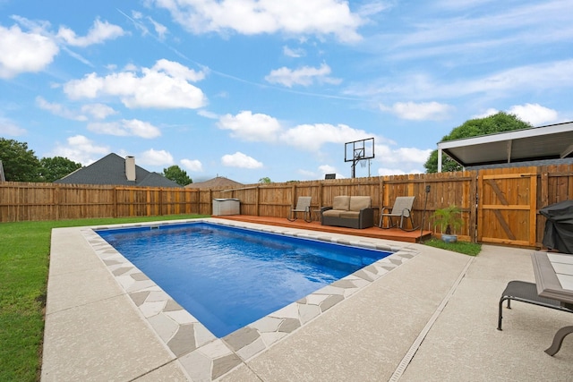 8534 Pebblebrook Dr, Frisco, TX 75034 - view of pool featuring a fenced backyard, a patio area, and a grill