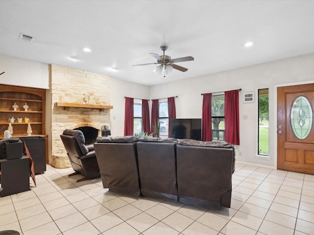 239 Valek Rd, Ennis, TX 75119 - living area featuring a ceiling fan, light tile patterned flooring, healthy amount of natural light, and recessed lighting