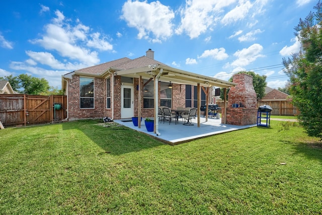 2860 Prado, Grand Prairie, TX 75054 - back of property featuring a patio area, a fenced backyard, brick siding, and ceiling fan
