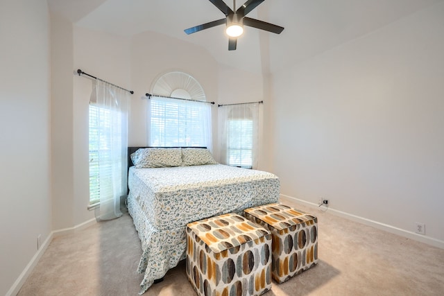 2860 Prado, Grand Prairie, TX 75054 - bedroom featuring carpet, high vaulted ceiling, and ceiling fan