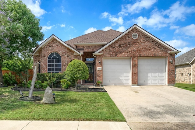 2860 Prado, Grand Prairie, TX 75054 - view of front of home featuring an attached garage, driveway, brick siding, and roof with shingles