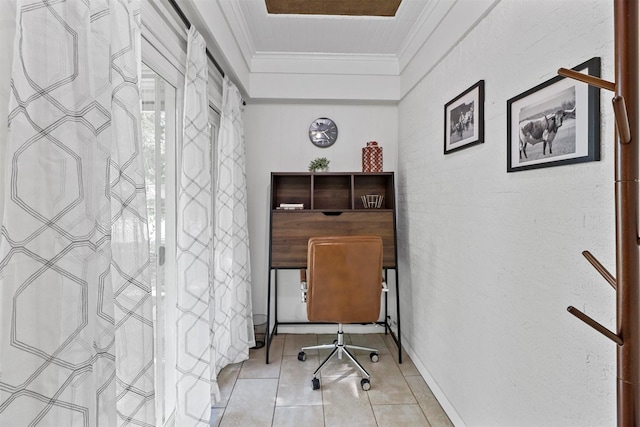 717 Thersa Dr, River Oaks, TX 76114 - office space with crown molding and light tile patterned floors