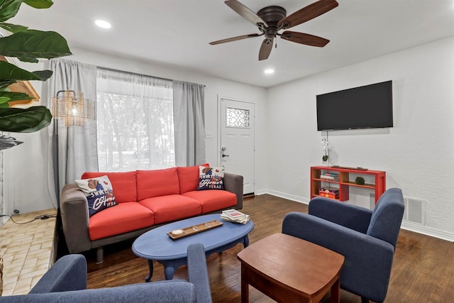 717 Thersa Dr, River Oaks, TX 76114 - living area featuring ceiling fan, wood finished floors, and recessed lighting