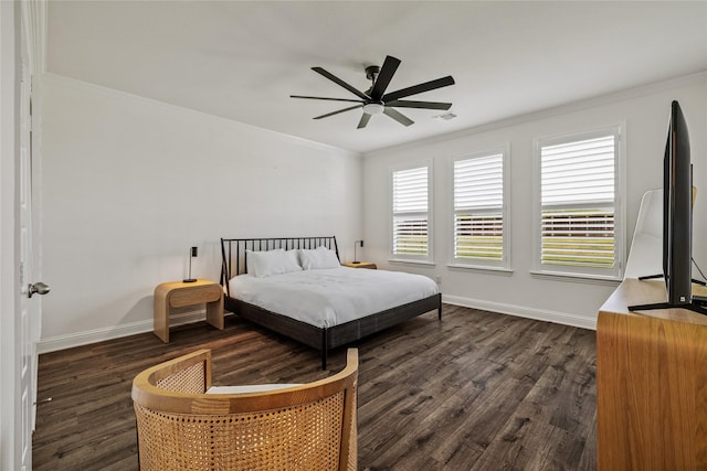 1430 Shaker Hills Rd, Gunter, TX 75058 - bedroom with dark wood-style floors, crown molding, and a ceiling fan