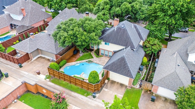 5913 Kensington Dr, Plano, TX 75093 - aerial perspective of suburban area featuring a pool area