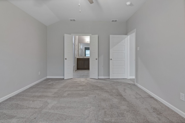 5524 Santa Elena Ct, Fort Worth, TX 76126 - unfurnished bedroom featuring carpet floors, ensuite bath, vaulted ceiling, and ceiling fan