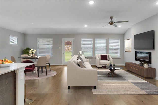 5524 Santa Elena Ct, Fort Worth, TX 76126 - living room featuring a ceiling fan, wood finished floors, and recessed lighting