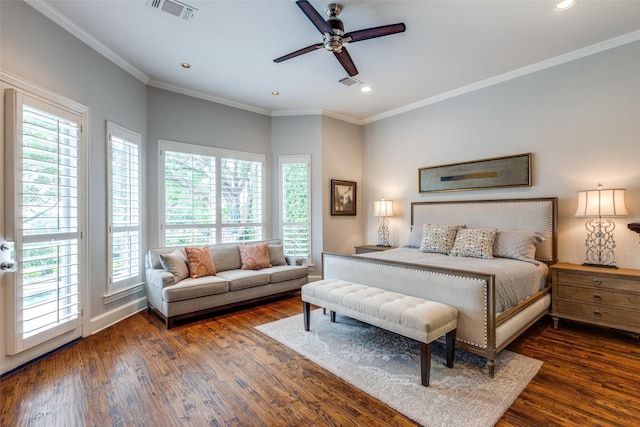 4637 Biltmoore Dr, Frisco, TX 75034 - bedroom featuring wood finished floors, crown molding, recessed lighting, and a ceiling fan