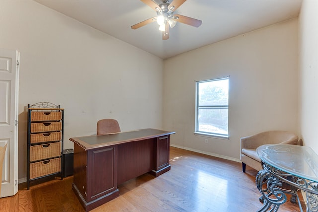 6905 Laurel Canyon Ter, Fort Worth, TX 76132 - home office featuring light wood-style flooring and a ceiling fan