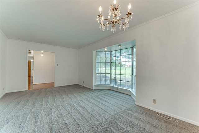 410 Ovilla Rd, Waxahachie, TX 75167 - carpeted spare room featuring ornamental molding and a chandelier