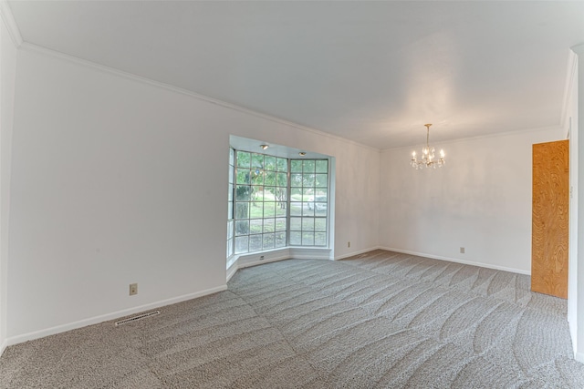 410 Ovilla Rd, Waxahachie, TX 75167 - empty room featuring a chandelier, ornamental molding, and light colored carpet