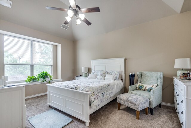 3820 Buchanan St, Mckinney, TX 75071 - bedroom with light carpet, vaulted ceiling, and a ceiling fan