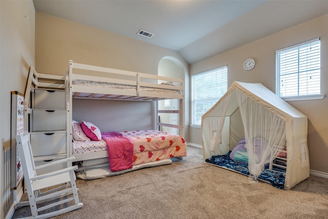3820 Buchanan St, Mckinney, TX 75071 - bedroom with carpet floors, multiple windows, and vaulted ceiling