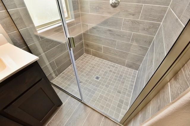 2609 Donella Dr, Denton, TX 76207 - bathroom featuring a shower stall and vanity