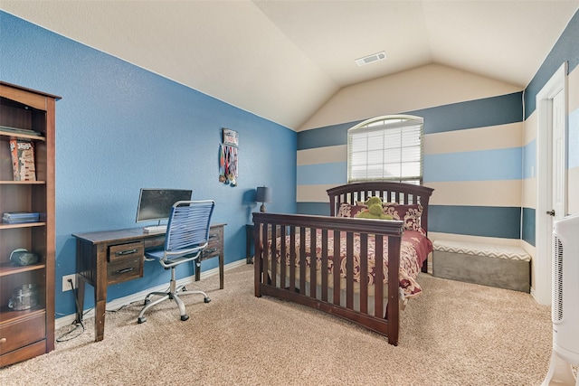 1220 Glendon Dr, Forney, TX 75126 - carpeted bedroom featuring vaulted ceiling, multiple windows, and a desk