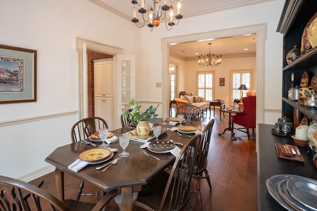 5906 Tiffany Ct, Arlington, TX 76016 - dining room featuring a chandelier, ornamental molding, and dark wood-style floors