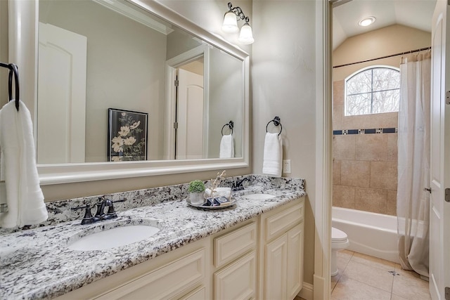 1204 E Scandinavian Ct, Granbury, TX 76048 - full bath featuring double vanity, shower / bathtub combination with curtain, and tile patterned flooring