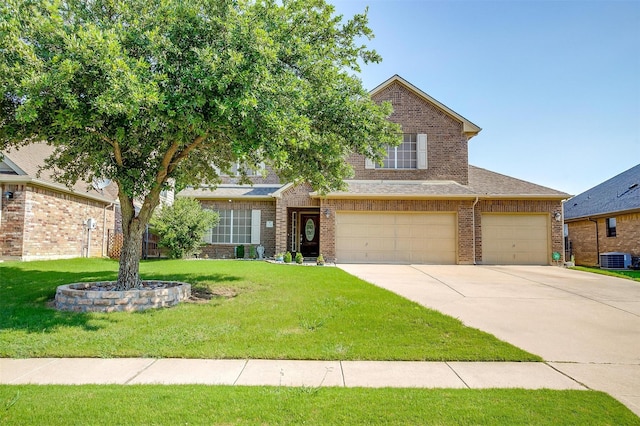 2536 Glenn Ranch Dr, Burleson, TX 76028 - view of front of home with brick siding, a front lawn, concrete driveway, a garage, and roof with shingles
