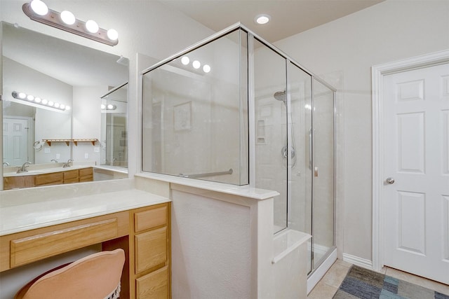 2536 Glenn Ranch Dr, Burleson, TX 76028 - bathroom with a shower stall, tile patterned floors, and vanity