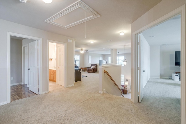 2536 Glenn Ranch Dr, Burleson, TX 76028 - corridor featuring attic access, carpet flooring, and an upstairs landing