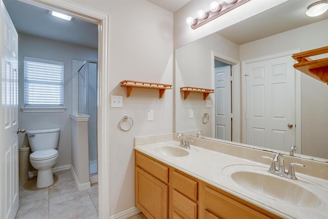 2536 Glenn Ranch Dr, Burleson, TX 76028 - bathroom featuring a stall shower, double vanity, and tile patterned flooring