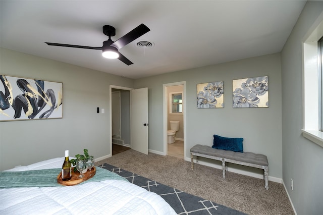 6817 Yolanda Dr, Fort Worth, TX 76112 - carpeted bedroom with ensuite bathroom and ceiling fan