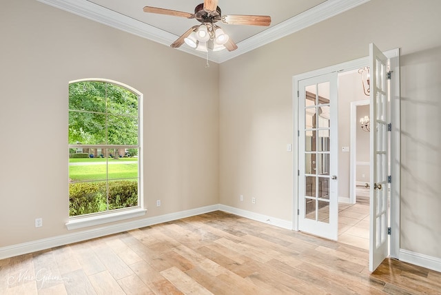 902 Blair Xing, Bossier City, LA 71111 - unfurnished room featuring french doors, crown molding, light wood-type flooring, and a ceiling fan