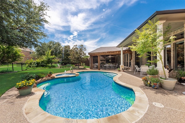 4263 Veneto Dr, Frisco, TX 75033 - view of pool featuring a patio area, ceiling fan, and a pool with connected hot tub