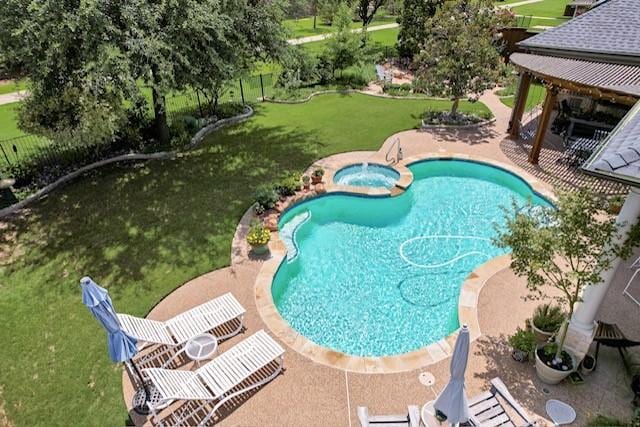 4263 Veneto Dr, Frisco, TX 75033 - view of pool featuring a patio, a yard, a gazebo, and a pool with connected hot tub