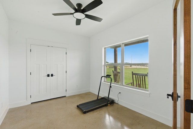 170 La Cresta Ln, Mineral Wells, TX 76067 - exercise area featuring baseboards and ceiling fan