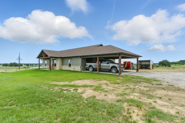 170 La Cresta Ln, Mineral Wells, TX 76067 - view of property exterior with driveway, a lawn, a carport, a shingled roof, and brick siding