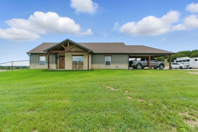 170 La Cresta Ln, Mineral Wells, TX 76067 - view of front facade featuring board and batten siding, a front yard, roof with shingles, and an attached carport