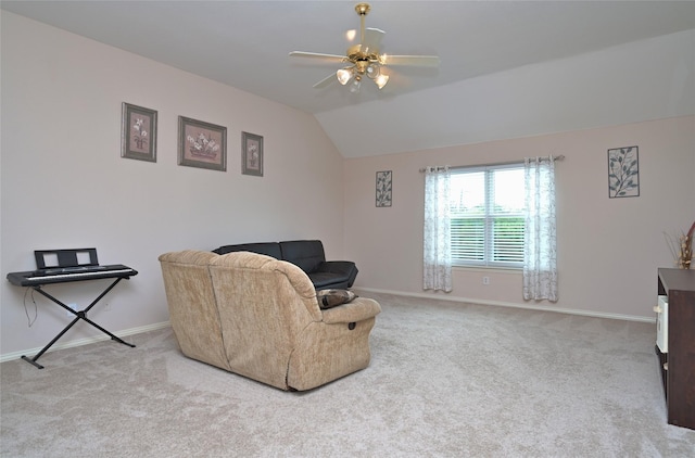 3209 Silver Point Ct, Mansfield, TX 76063 - sitting room featuring carpet, ceiling fan, and vaulted ceiling