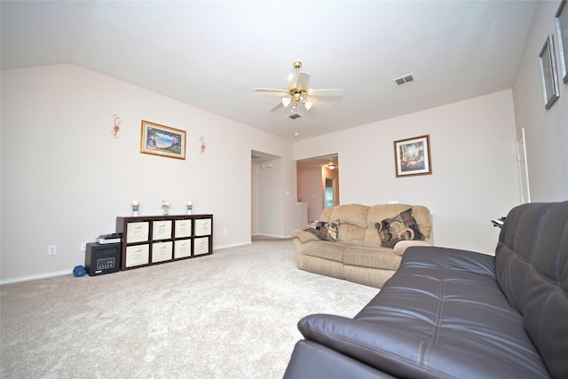 3209 Silver Point Ct, Mansfield, TX 76063 - carpeted living room featuring ceiling fan and lofted ceiling