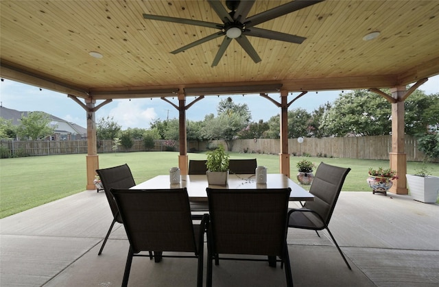 3209 Silver Point Ct, Mansfield, TX 76063 - fenced backyard with a patio, ceiling fan, and outdoor dining area
