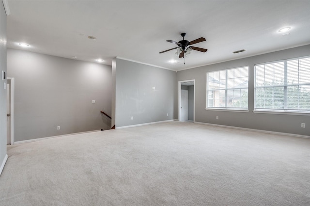 11722 Estacado Dr, Frisco, TX 75033 - spare room with light carpet, a ceiling fan, recessed lighting, and crown molding