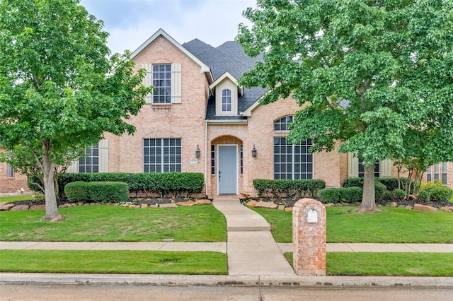 11722 Estacado Dr, Frisco, TX 75033 - traditional-style home with a shingled roof, a front yard, and brick siding