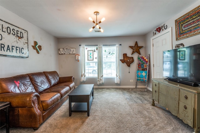 1103 1st Ave, Mckinney, TX 75069 - carpeted living area featuring a chandelier and baseboards