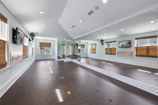 3619 Harvard Ave, Highland Park, TX 75205 - workout room featuring lofted ceiling and recessed lighting