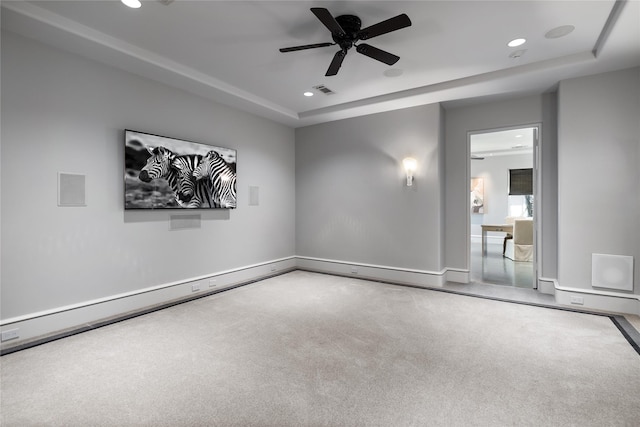 3619 Harvard Ave, Highland Park, TX 75205 - carpeted empty room with recessed lighting, a raised ceiling, and a ceiling fan