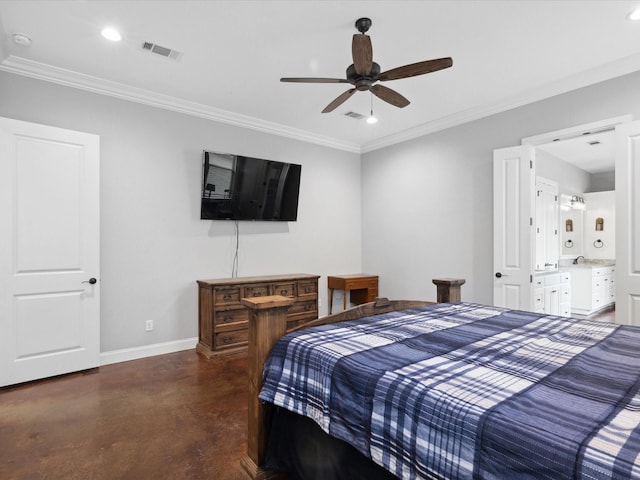 3628 S Fm 1655, Chico, TX 76431 - bedroom with concrete flooring, crown molding, recessed lighting, and a ceiling fan