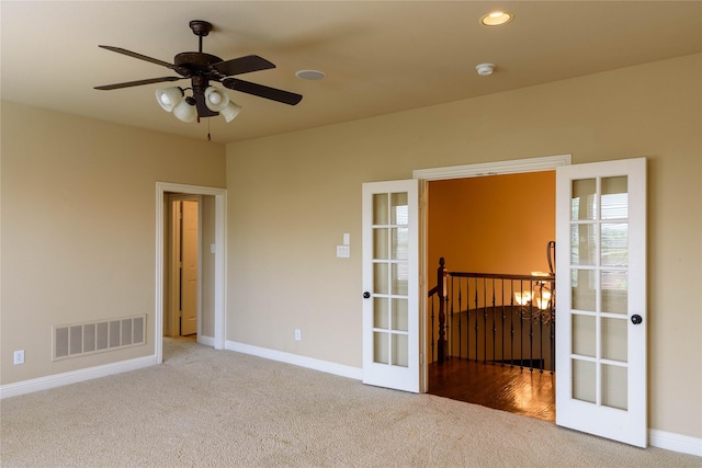 11819 Coronado Trl, Frisco, TX 75033 - carpeted spare room featuring a smoke detector, a ceiling fan, recessed lighting, and french doors