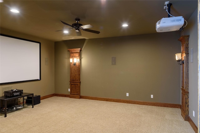 11819 Coronado Trl, Frisco, TX 75033 - cinema room featuring light carpet, ceiling fan, and recessed lighting