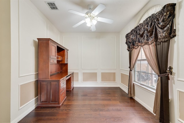 1907 New Haven Rd, Grapevine, TX 76051 - unfurnished office with dark wood-type flooring, a decorative wall, and ceiling fan