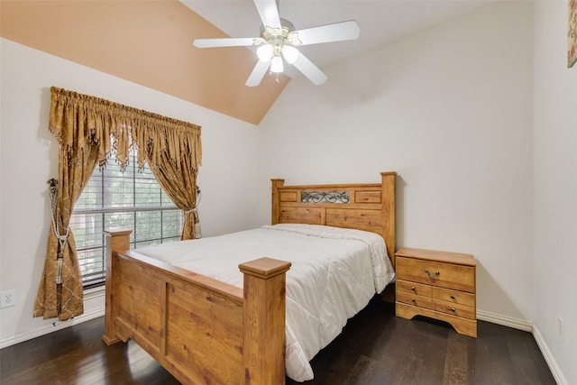 1907 New Haven Rd, Grapevine, TX 76051 - bedroom with dark wood-style floors, lofted ceiling, and a ceiling fan