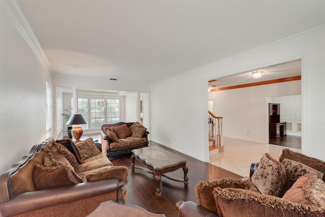 1907 New Haven Rd, Grapevine, TX 76051 - living area featuring ornamental molding, wood finished floors, and stairway