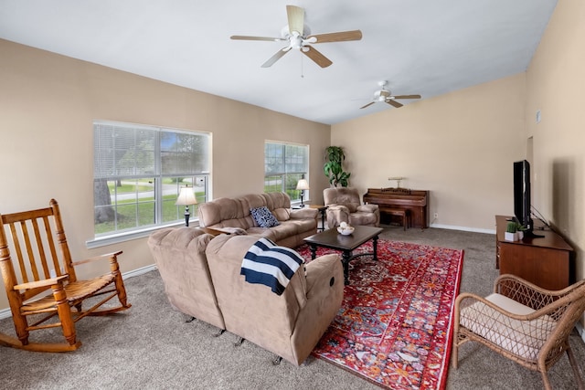 2318 Holsum Cir, Greenville, TX 75401 - carpeted living area featuring ceiling fan and baseboards