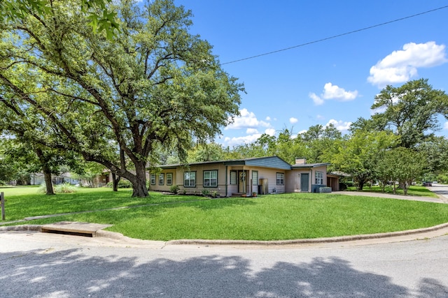 2318 Holsum Cir, Greenville, TX 75401 - ranch-style house with a front yard and a chimney
