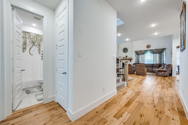 4017 Prickly Pear Ave, Aubrey, TX 76227 - hall with stairway, light wood-style floors, and recessed lighting